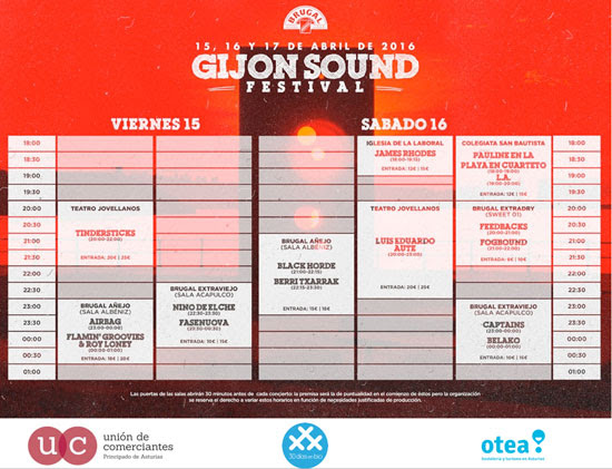 Cartel por días del Gijón Sound Festival.