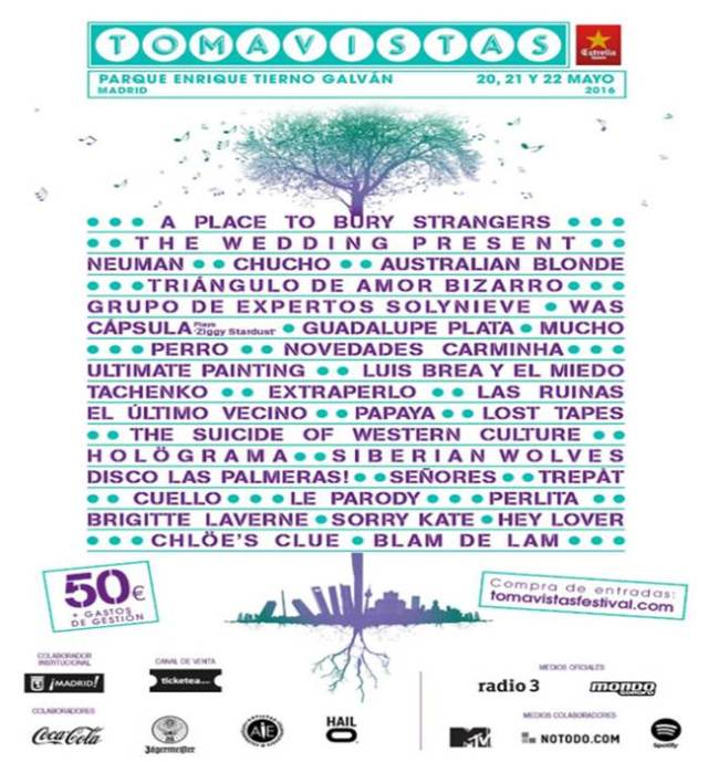 Cartel de lujo para la nueva edición del festival Tomavistas Madrid.