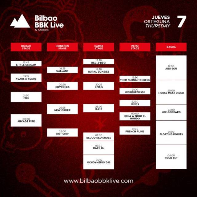 Horarios Jueves Bilbao BBK Live