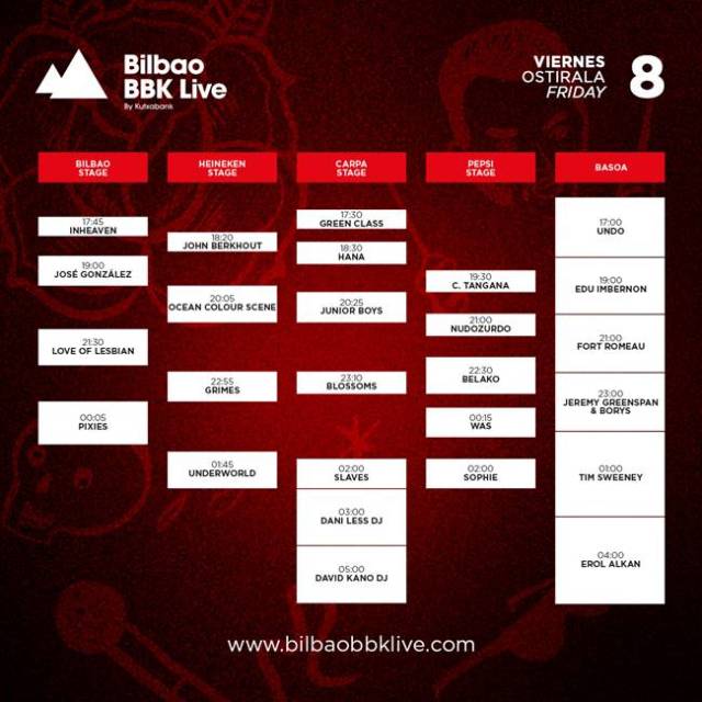 Horarios viernes Bilbao BBK Live