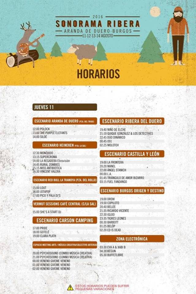 Horarios Sonorama Ribera 2016 Jueves