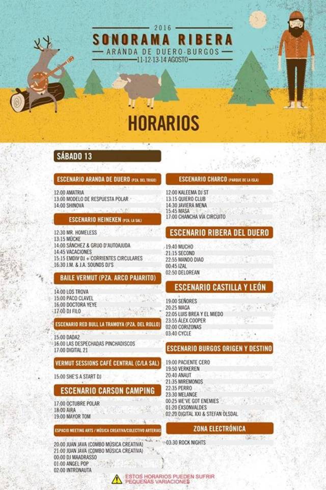 Horarios Sonorama Ribera 2016 Sábado.