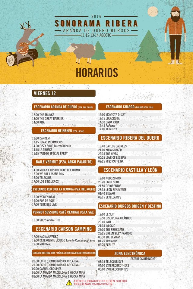 Horarios Sonorama Ribera 2016 Viernes
