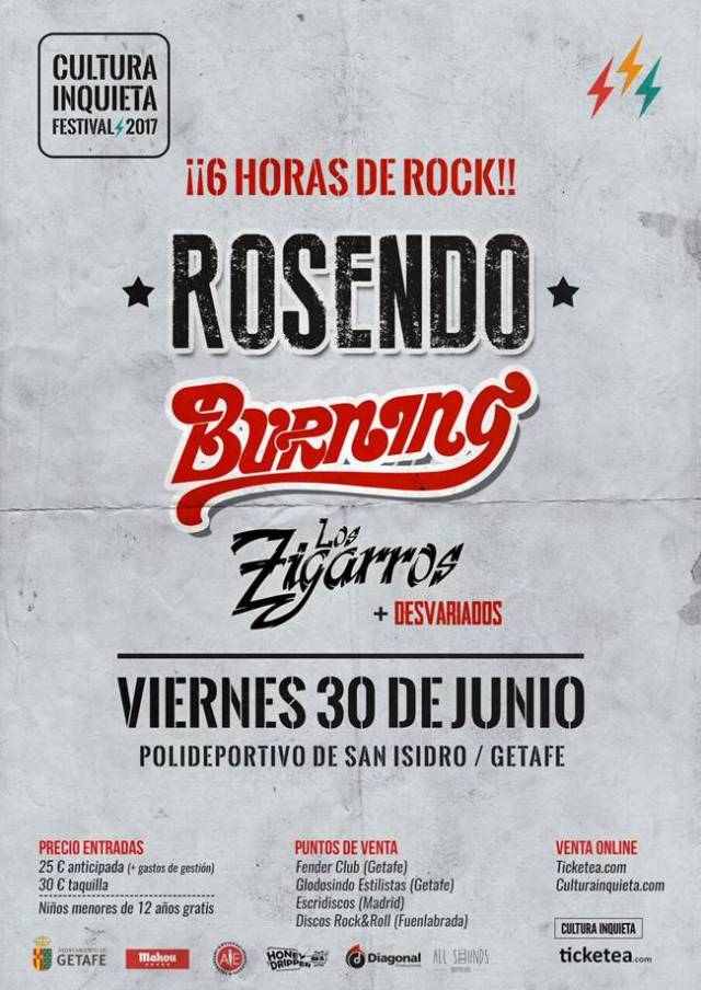 6 horas de rock con Rosendo, Burning, Los Zigarros y Desvariados.